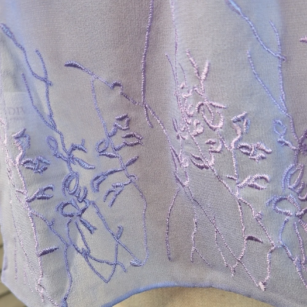 NIB Lavender Floral Embroidered Silk Sheer Scarf Exclusive
